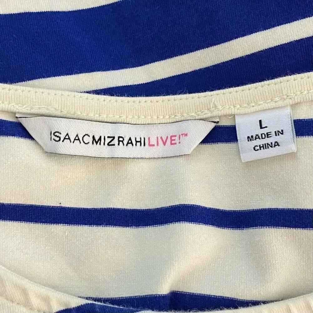 Isaac Mizrahi Live Size L Ink Blue Stripe Short Sleeve Fit & Flare Knit Dress - Picture 9 of 10